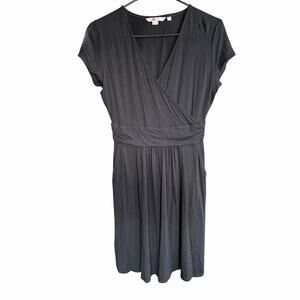 BODEN Lola Jersey Wrap Dress J0592 SIZE 8R BLACK Gothic Goth Witchy LBD Classic